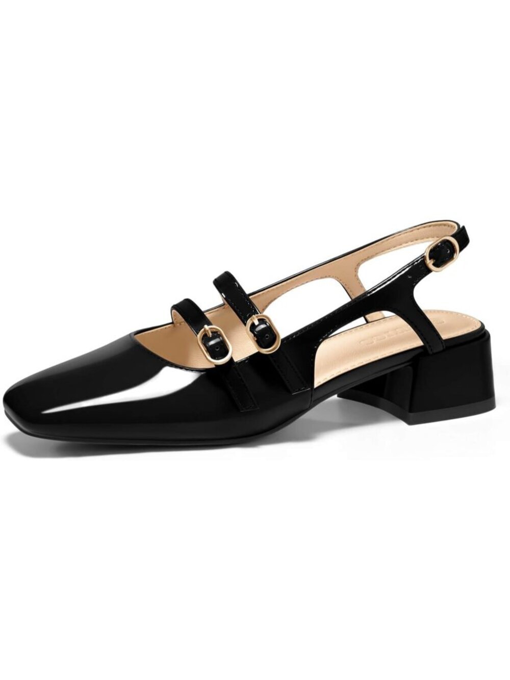 〽️Women Navy Mary Jane Chunky Low Heel Slingback Closed Square Toe Wedding Shoes